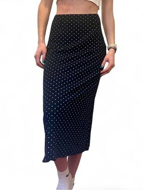 Navy Polka Dot Midi Skirt